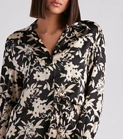 Major Muse Floral Satin Button-Down Top