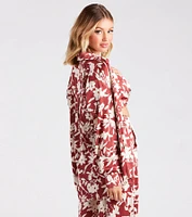 Major Muse Floral Satin Button-Down Top
