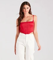 Heat Of The Moment Rhinestone Satin Corset Top
