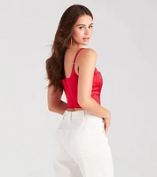 Heat Of The Moment Rhinestone Satin Corset Top