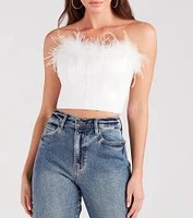 Call Me Fab Marabou Feather Faux Leather Corset