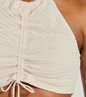 Sunny Chic Halter Ruched Crochet Crop Top