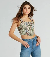 Garden Fantasy Floral Lace-Up Corset Top