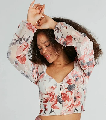 Spring-Chic Long Sleeve Floral Velvet Burnout Blouse