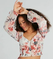 Spring-Chic Long Sleeve Floral Velvet Burnout Blouse