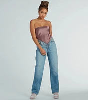 Effortlessly Classy Strapless Rhinestone Satin Top