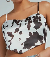 Country Chick Cow Print Satin Crop Top