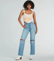 Floral Season Lace-Up Satin Corset Top