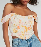 Floral Season Lace-Up Satin Corset Top