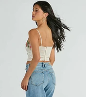 Flourish Style Floral Applique Satin Crop Top