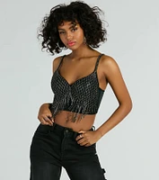 Glitzy Glamour Rhinestone Fringe Cropped Bustier