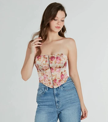 Time To Bloom Satin Floral Lace-Up Corset Top