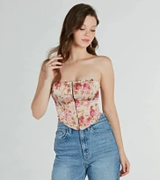 Time To Bloom Satin Floral Lace-Up Corset Top