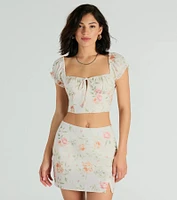 Prettiest Vibe Puff Sleeve Floral Woven Crop Top