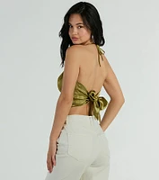 Romantic Effect Halter Tie Back Floral Satin Top