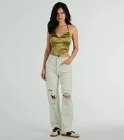 Romantic Effect Halter Tie Back Floral Satin Top