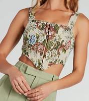 Enchanting Jacquard Lace-Up Corset Top