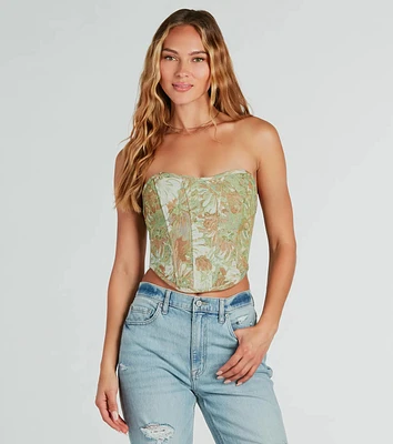 Table For Two Floral Lace-Up Corset Top