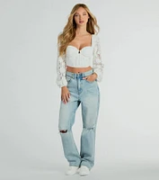 Caught Feelings Long Sleeve Lace Bustier