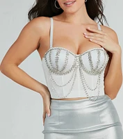 Layered Luxe Draped Rhinestone Woven Bustier