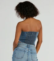 Keep It Chill Strapless Denim Crop Top