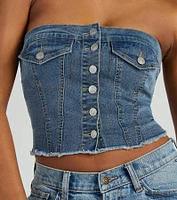 Keep It Chill Strapless Denim Crop Top