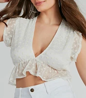Cutie Arrival Floral Embroidered Babydoll Crop Top