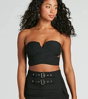Major Baddie Strapless Cutout Woven Crop Top