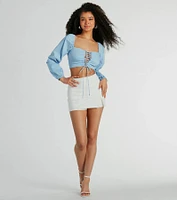 Laced-Up Babe Long Sleeve Crop Blouse