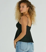 Distinctive Darling Lace Trim Chiffon Crop Top