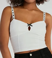 Simply Delicate Lace Trim Bow Crop Top