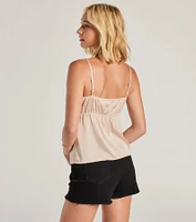 Sense Of Style Lace Trim Tie Front Cami Crop Top