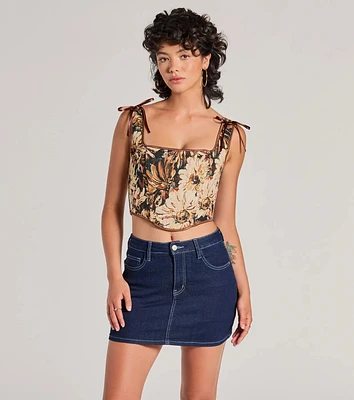 Charming Essence Satin Bow Floral Corset Top