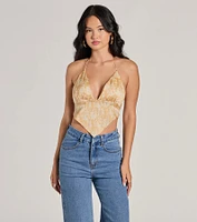 Summer Allure Abstract Print Satin Crop Top