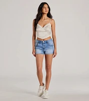 Romance The Air Lace Trim Satin Cami Crop Top