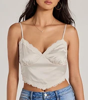 Romance The Air Lace Trim Satin Cami Crop Top