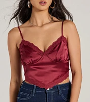 Romance The Air Lace Trim Satin Cami Crop Top
