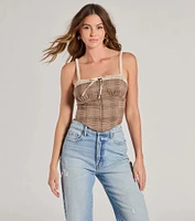 Pristine Classic Satin Trim Plaid Corset Crop Top