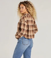 Casual Act Button-Up Plaid Crop Top