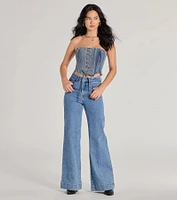 Trendy Style Lace-Up Denim Corset Top