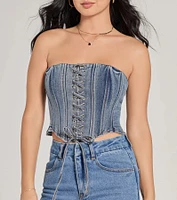 Trendy Style Lace-Up Denim Corset Top