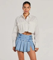 Officially Cute Long Sleeve Button Down Crop Top