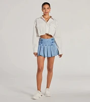 Officially Cute Long Sleeve Button Down Crop Top