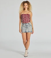 Western Babe Strapless Lace-Up Cowboy Corset Top