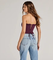 Chic And Snatched Strapless Lace Trim Corset Top