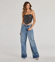 Sultry Shimmer Lurex Lace Strapless Corset Top