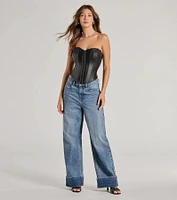 Level Up Sleek Faux Leather Strapless Corset Top