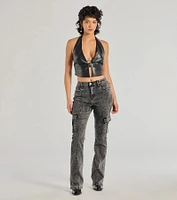 Sultry Muse Buckle Strap Faux Leather Crop Top