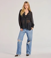 Sheer Ambition Long Sleeve Collared Blouse