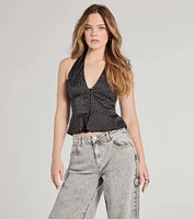 Pretty Flair Polka Dot Satin Halter Top